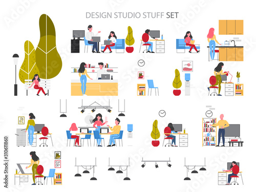 Design studio building interior. Office workplace designer.