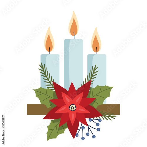 Christmas candle with poinsettia