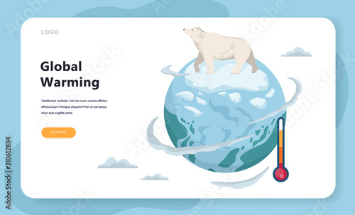 Global warming concept. Polar bear on melting ice