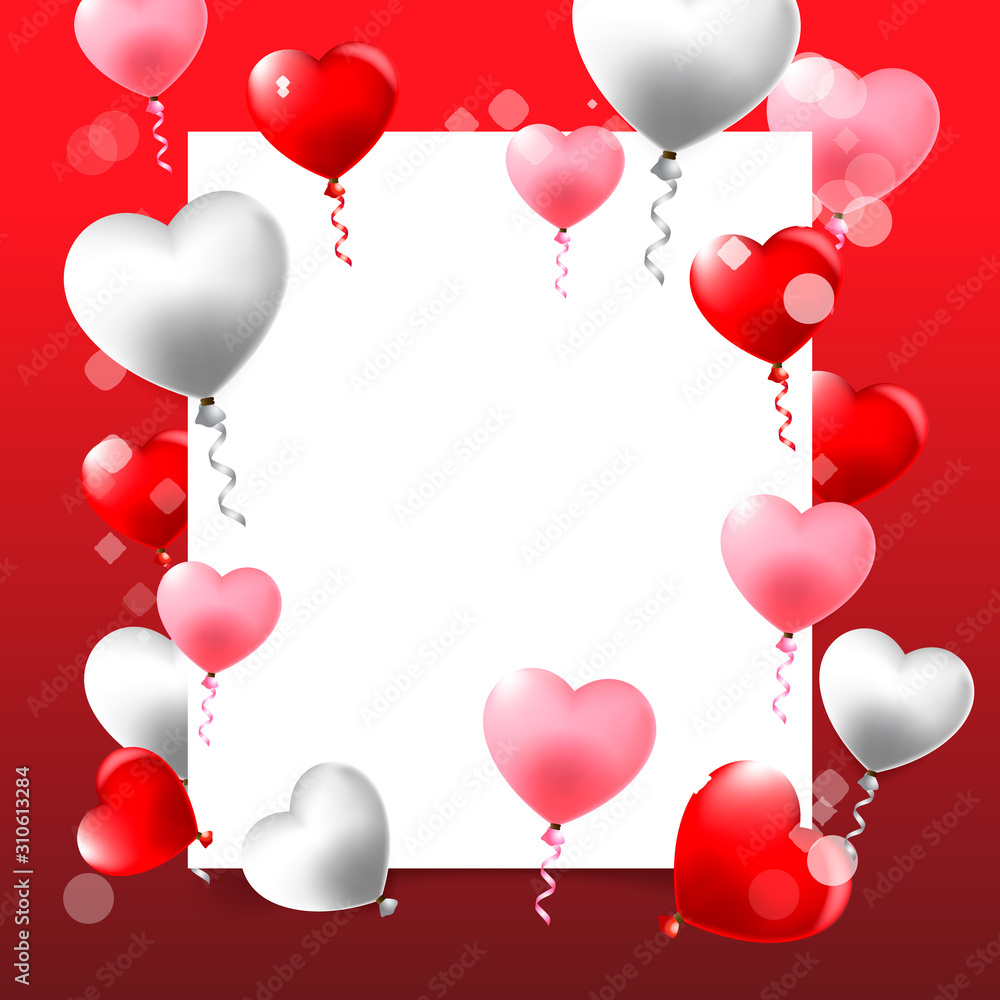 Happy Valentines Day template Design with Red Heart on Shiny Background