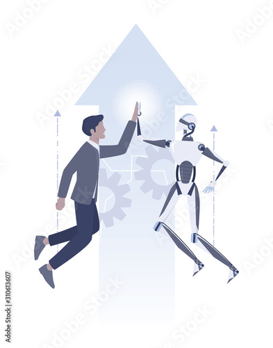 Businessman and robot communication idea