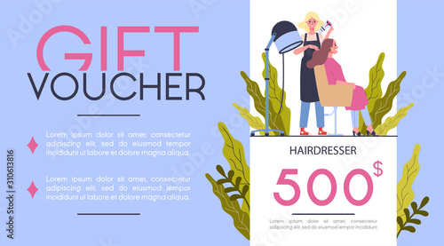 Gift voucher for beauty center concept. Beauty salon voucher for procedure.