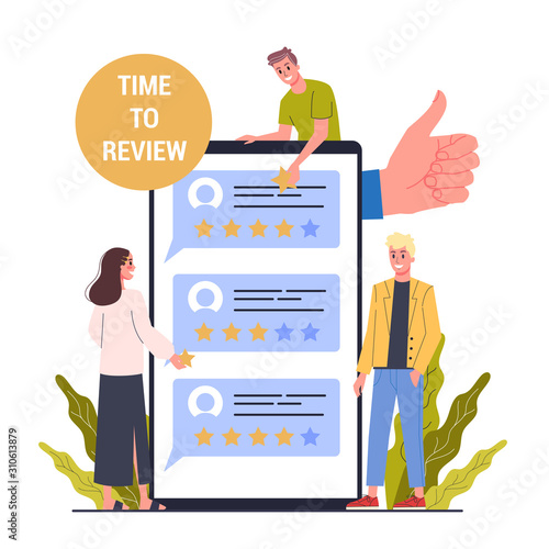 Online review concept. People leave feedback, good and bad comment.
