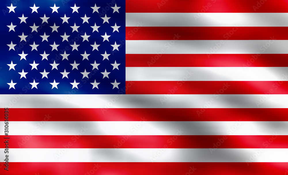 Fototapeta premium American flag of United States of America- silky texture, wavy flag, illustrated