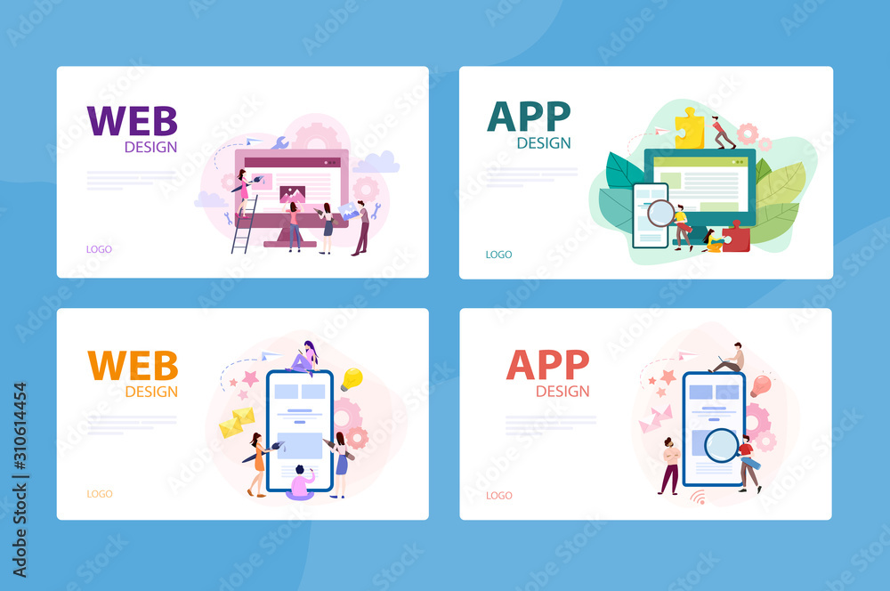 Mobile app and web development banner concept set.