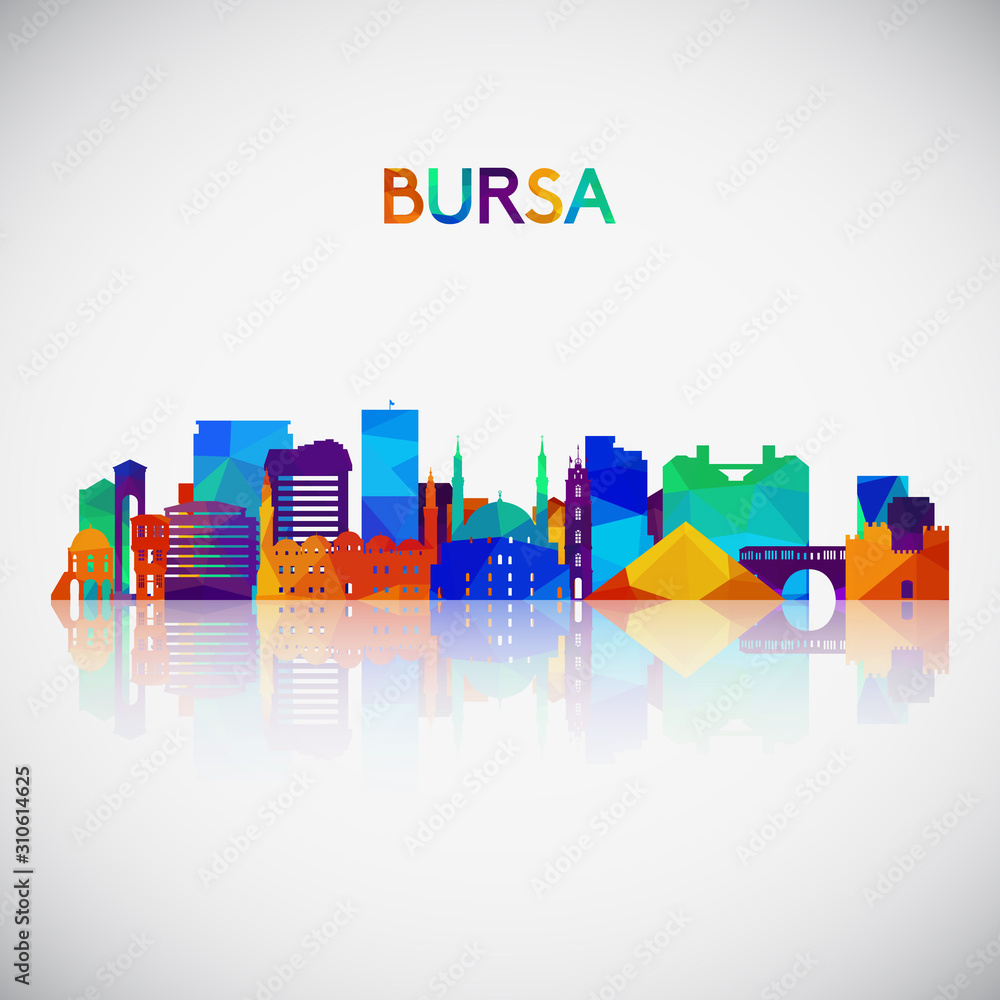 Bursa skyline silhouette in colorful geometric style. Symbol for your design. Vector illustration.