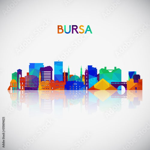 Bursa skyline silhouette in colorful geometric style. Symbol for your design. Vector illustration.
