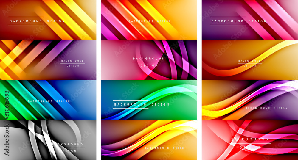 Set of dynamic trendy fluid color gradient abstract backgrounds with flowing wave lines. Vector Illustrations Set of dynamic trendy fluid color gradient abstract backgrounds with flowing wave lines. Vector Illustrations