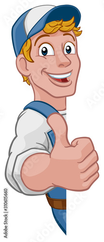 A handyman cartoon characte...