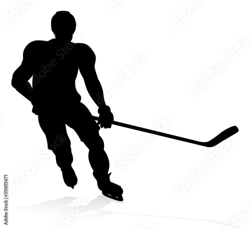 An ice hockey sports player silhouette illustration
