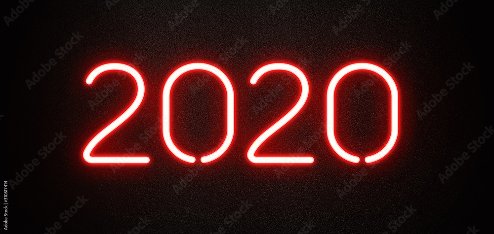 Neon 2020 New Year Text with Wall Background Neon 2020 New Year Text with Wall Background