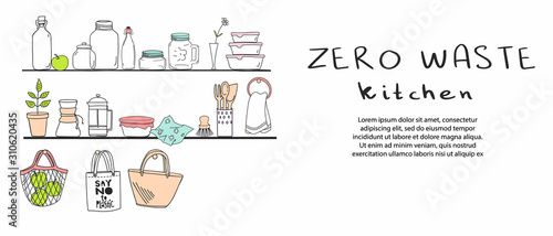 Hand drawn elements of zero waste kitchen in vector