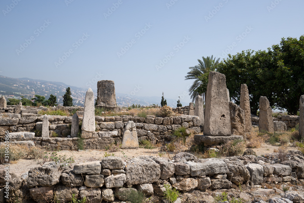 The Temple of the Obelisks. View of the Roman ruins of Byblos. Byblos, Lebanon - June, 2019
