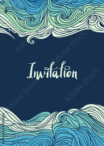 Elegant vertical waves border. Wavy striped pattern. Hand-drwn frame in doodle style. Template for card, invitation or poster. EPS 8.