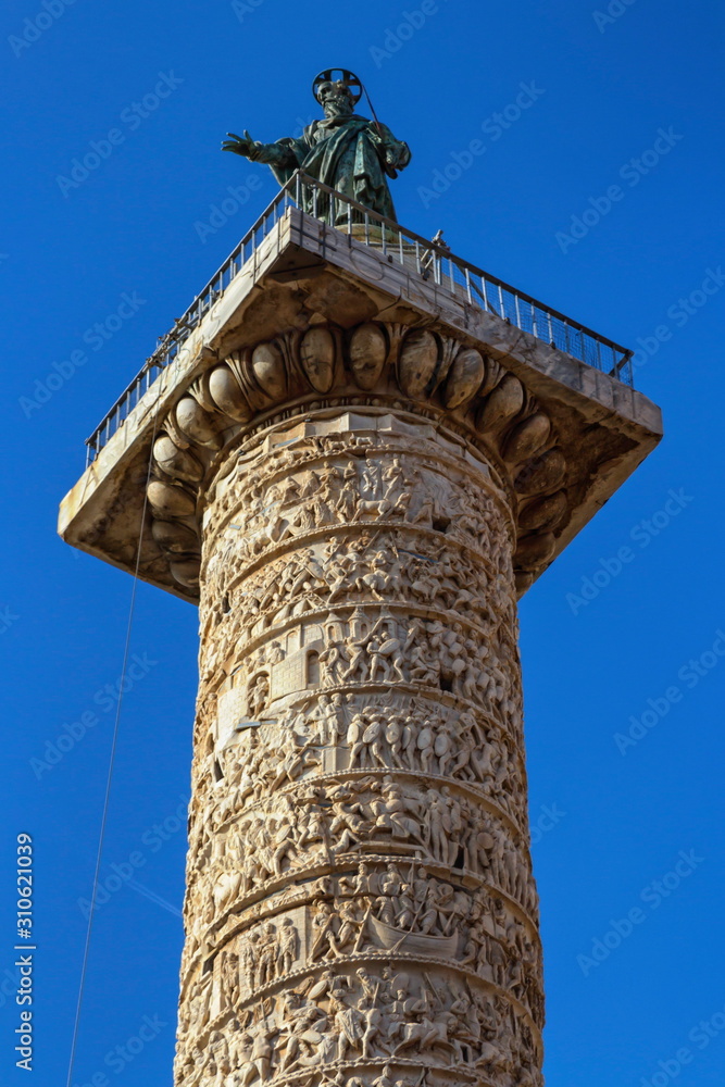 Close up on Trajan's Column in Rome, Italy