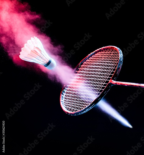 Obraz na płótnie Badminton action , Badminton shuttlecock, Fast Shuttlecock w salonie