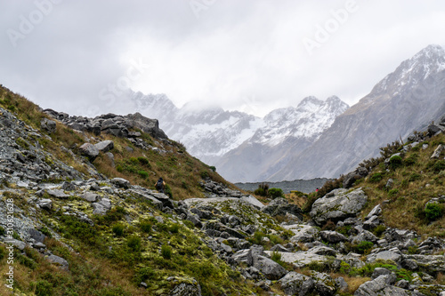 Hiking to Mount Cook under the extremely cloudy weather
