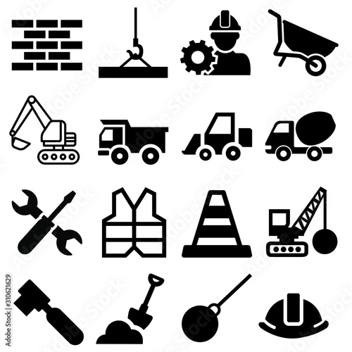 building vector icon set. construction illustration sign collection. equipment symbol or logo.
