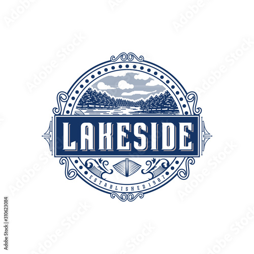 Lakeside vintage logo design inspiration. Vintage lake logo design inspiration.