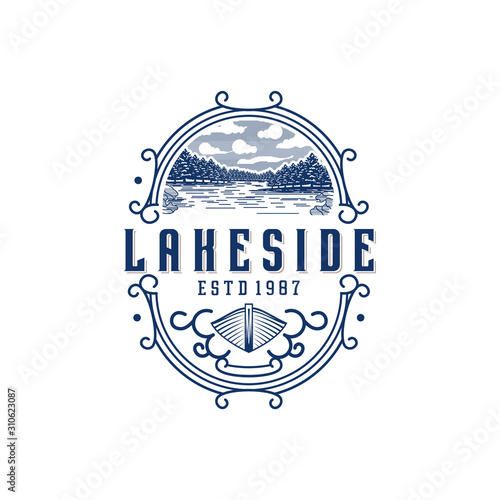 Lakeside vintage logo design inspiration. Vintage lake logo design inspiration.