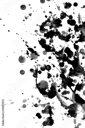 Black ink textures splatter on white background