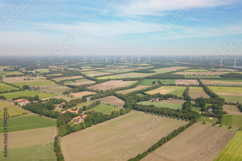 Countryside with fields and windmills in Germany