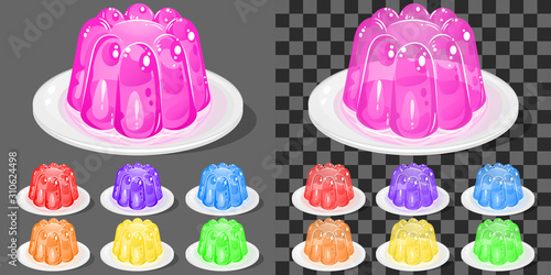 Jelly of different colors on plate
