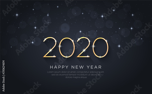 Happy New Year 2020 . Holiday vector illustration of silver 2020 dark background