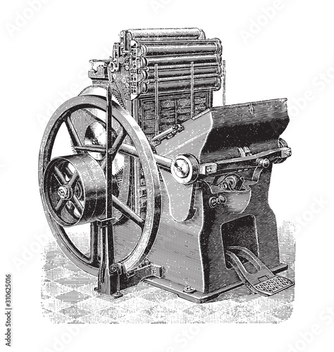 Old printing press / vintage illustration from Brockhaus Konversations-Lexiko...