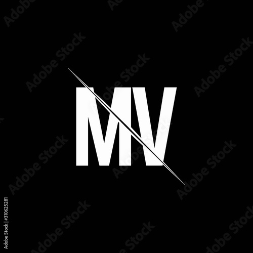MV logo monogram with slash style design template