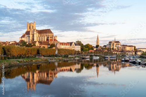 View of Beautiful historic town of Auxerre on sunrise time in Burgundy, France.
