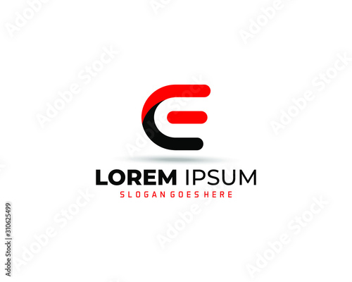 E Letter Logo Design Template with Red and black Color