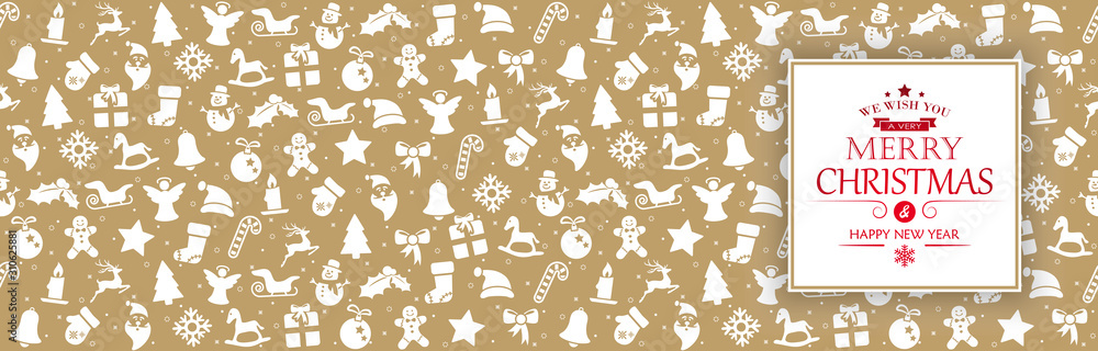 background banner with christmas icons and greetings