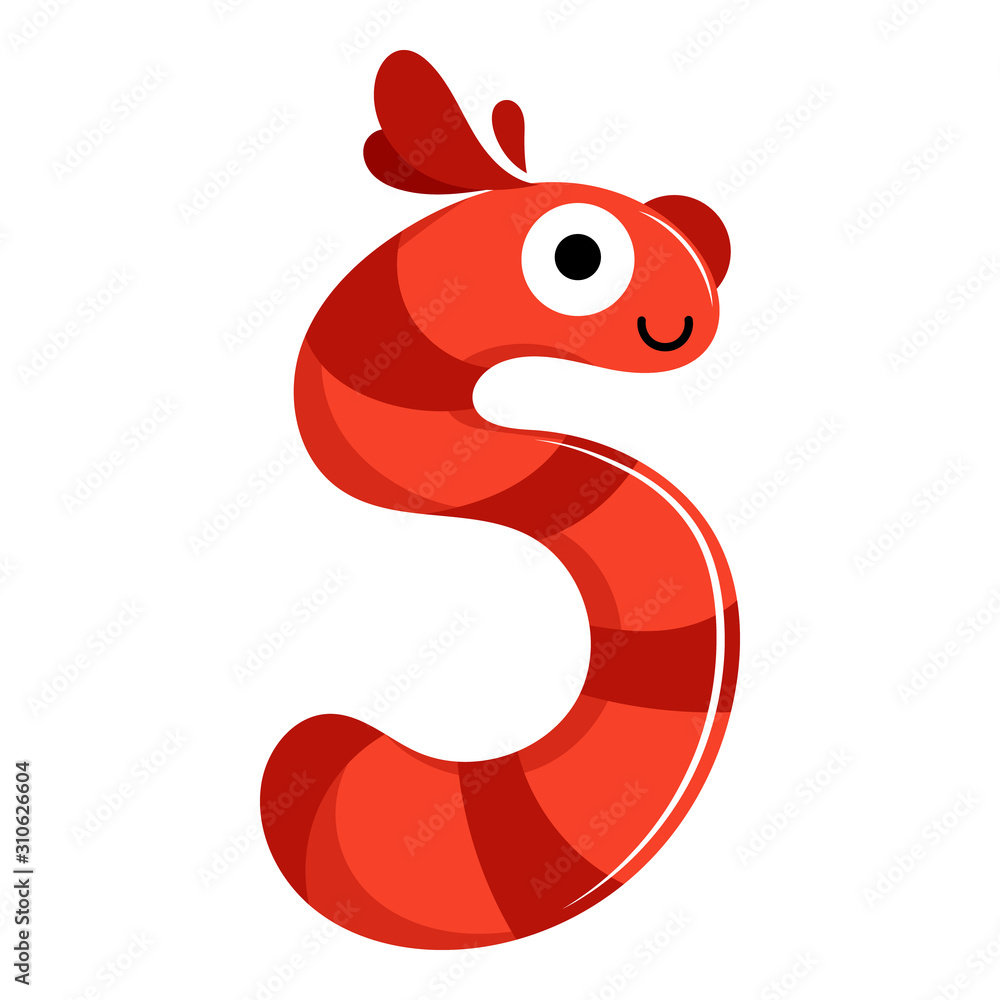 Naklejka premium Kids cartoon alphabet. Cartoon cheerful letter S isolated on the white background. Flat style. Vector illustration