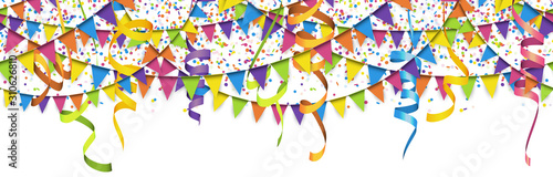 seamless colored garlands, confetti and streamers background