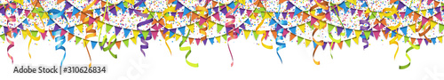 seamless colored garlands, confetti and streamers background