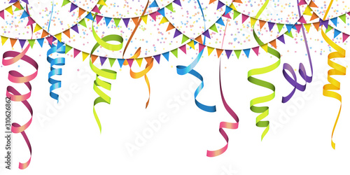 seamless colored garlands, confetti and streamers background
