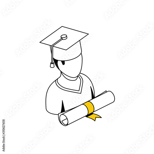 User avatar man student graduate document. Vector line, 3d stroke isometric, color web icon, new flat style. Creative illustration design, abstract idea for infographics.