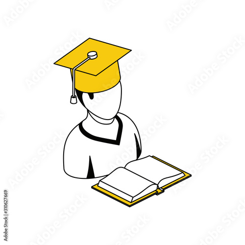 User avatar man student graduate book. Vector line, 3d stroke isometric, color web icon, new flat style. Creative illustration design, abstract idea for infographics.