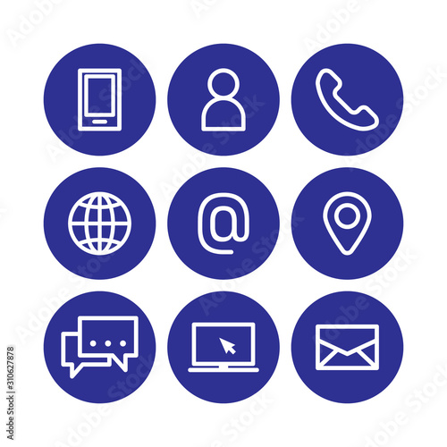 Web design icon set. Business, contact, mailing, location symbols. Linear, simple modern design.
