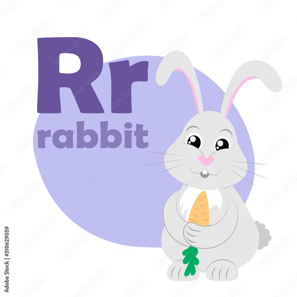 Abc Alphabet Illustration Vector Cute Kids Animal Alphabet Letter R Cute Cartoon Rabbit Stock Vector Adobe Stock
