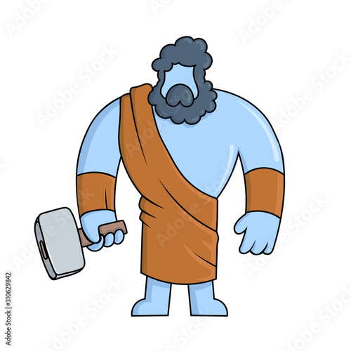 Hephaestus, ancient Greek god of blacksmith and fire. Ancient Greece mythology. Flat vector illustration. Isolated on white background.