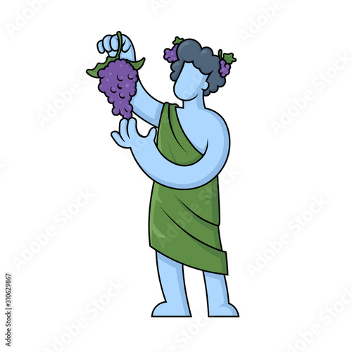 Dionysus, acient Greek god of wine. Ancient Greece mythology. Flat vector illustration. Isolated on white background.
