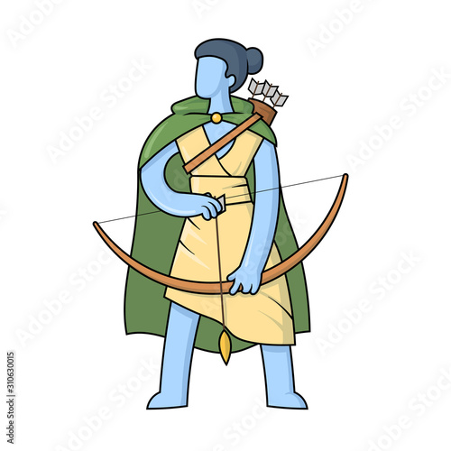 Artemis, ancient Greek goddess greek of the hunters. Ancient Greece mythology. Flat vector illustration. Isolated on white background.