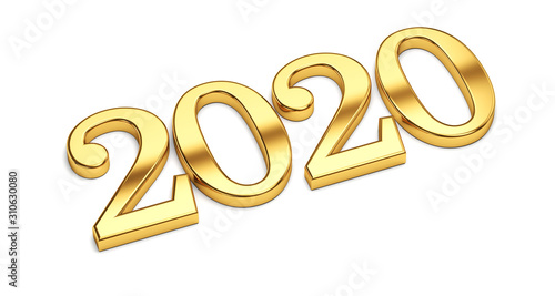 New 2020 year golden isolated on white background. 3d render illustration.