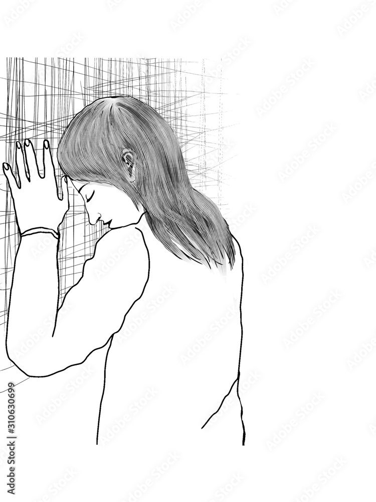 Ink sketch crying girl stock vector. Illustration of sketch - 139689131