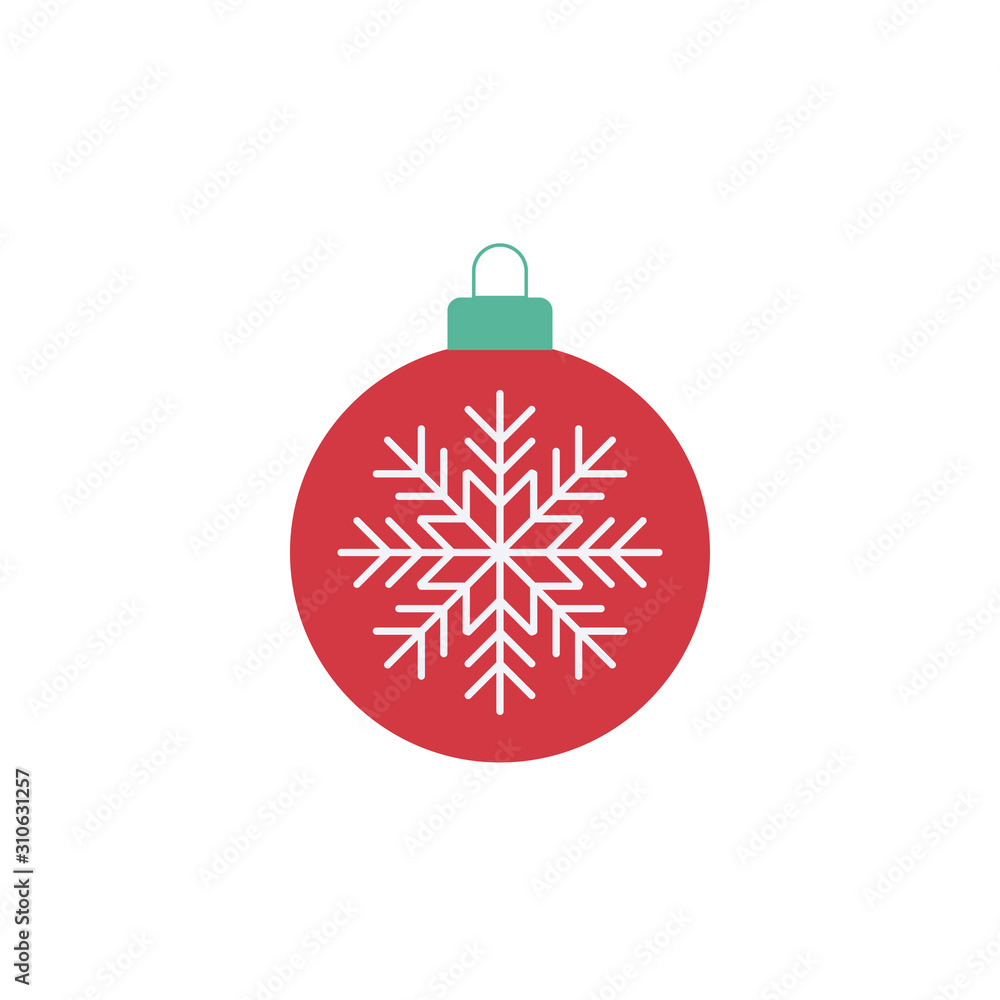 Red flat vector hristmas tree bauble icon isolated on a white background.