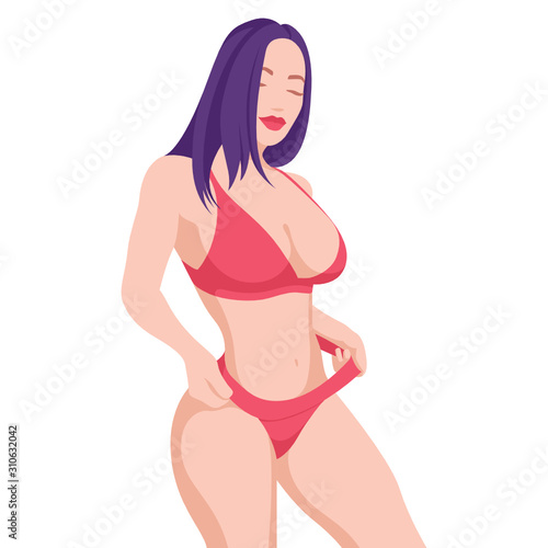 Beautiful girl with slim fitness body shape showing her tiny waist with strong abs muscles and great weight loss nutrition plan.