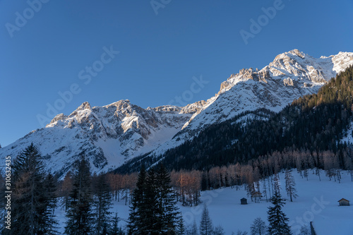 Fototapeta Naklejka Na Ścianę i Meble -  winter Mountain landscape in the Three Peaks Dolomites area near Toblach and Innichen, South Tyrol, Italy, landscape photography