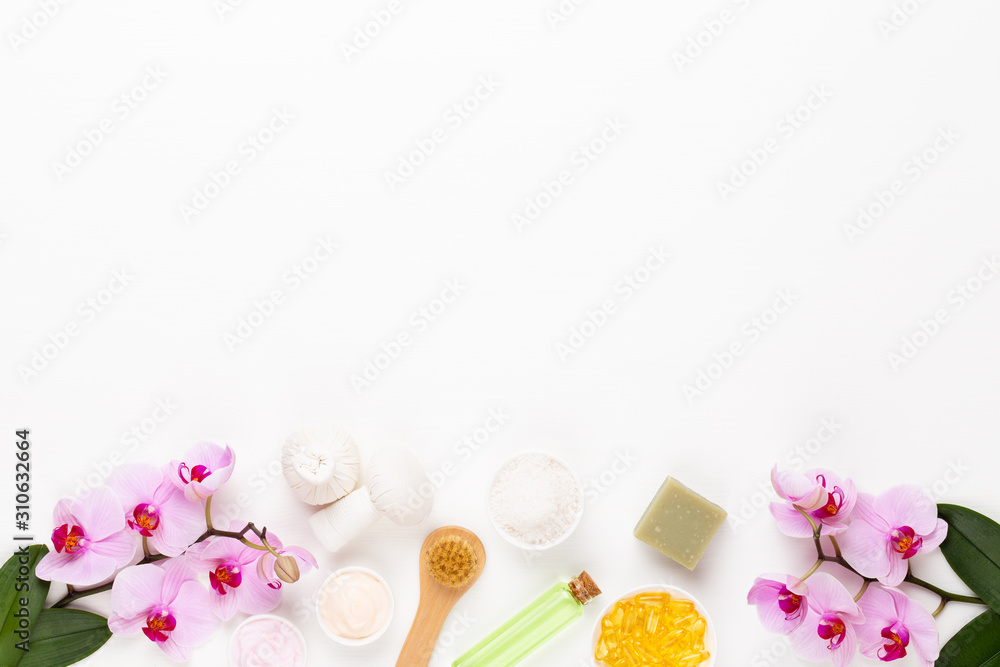 Spa still life with aromatherapy, herbal oil, soap, sea salt. Spa still life with aromatherapy, herbal oil, soap, sea salt.